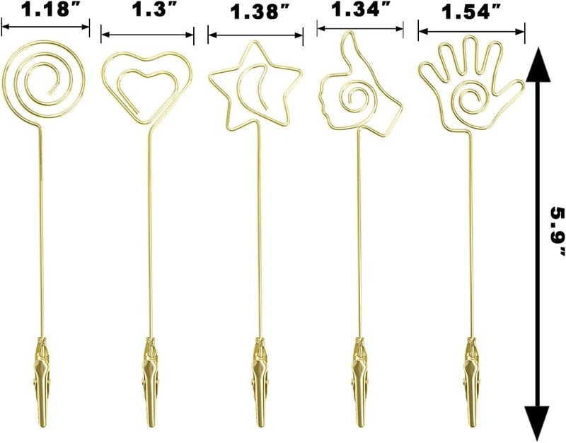 ELANE 15 pcs Metal Wire Alligator Clamp,Memo Clip,Double End Wire Card Holder for DIY Card,Photo,Memo,Banquet,Wedding,Flower Shop (Gold) - Image 2